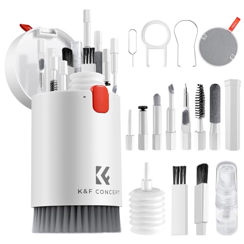 K&F CONCEPT 20-in-1 Keyboard Cleaning Kit for Phone, Camera, PC, Earphone White