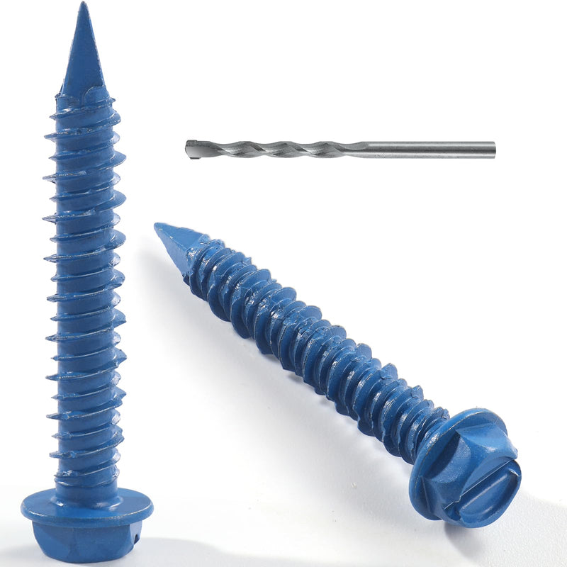 [Australia - AusPower] - 1/4 × 1-3/4 Inch 50PCS Concrete Screws, Hex Head Screws Anchor with Drill Bit, for Masonry, Block, Brick, Cement, Stacoo, Diamond Point 1/4×1-3/4 In Blue-Hex Head 