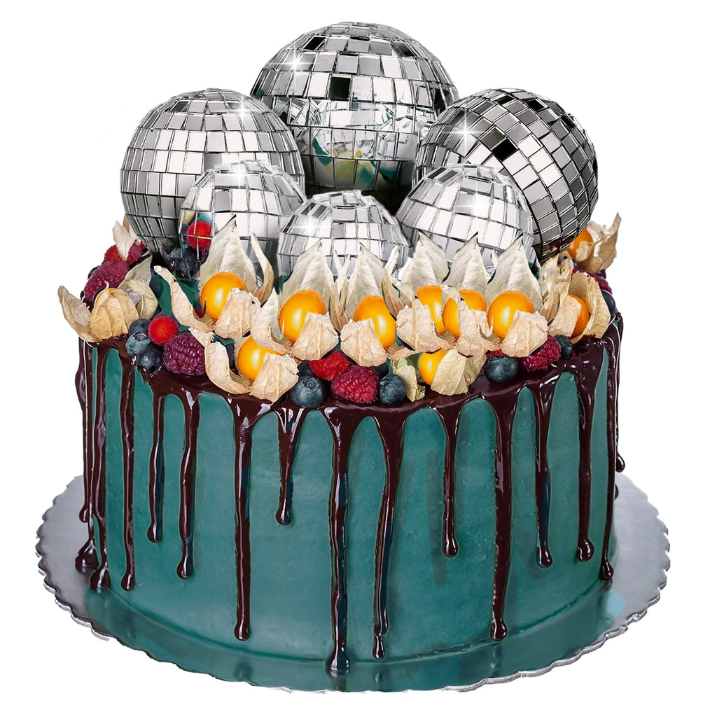[Australia - AusPower] - 7PCS Disco Ball Cake Topper, Disco Ball Cake Decorations Different Sizes, 70s Disco Themed Dance Party Supplies, Small Disco Balls for Cake Dessert Accessories Disco Party Ornament (Silver) 