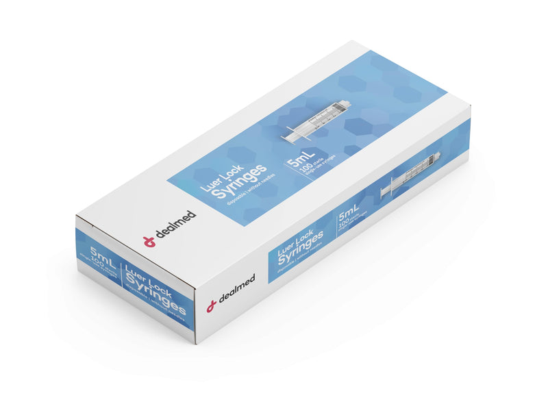 [Australia - AusPower] - Dealmed Luer Lock Syringes, Disposable without Needles, Sterile, Single-Use (5mL, 100) 