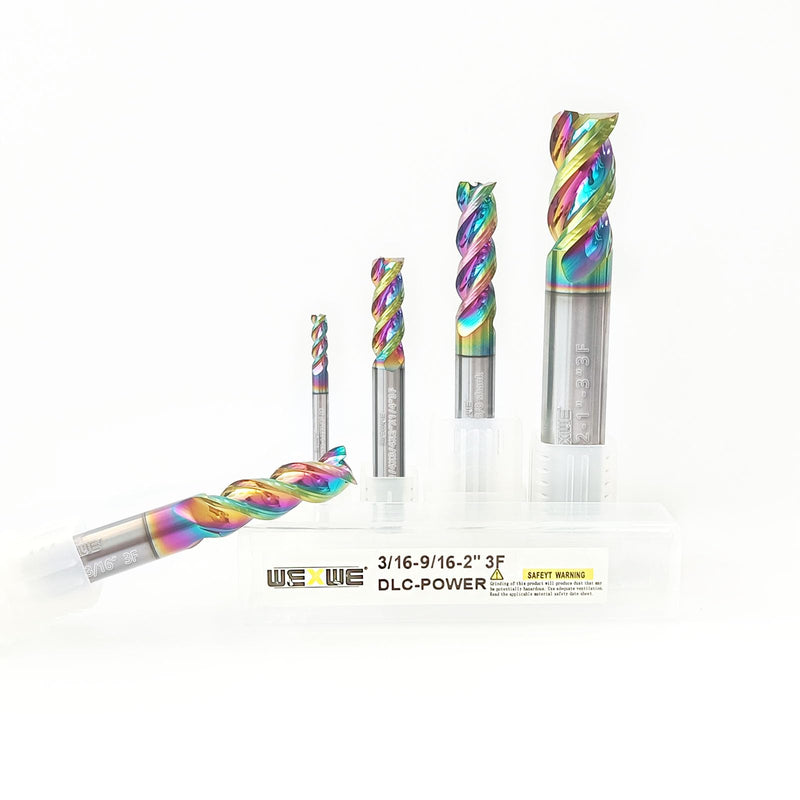 [Australia - AusPower] - Tools Carbide End Mills Set, DLC Coating, CNC Mill Bits for Aluminum, Composite Materials,3 Flute Solid Carbide Square End Mills (1/8" 3/16" 1/4" 3/8" 1/2" 5pcs) SET-DLC 1/8" 3/16" 1/4" 3/8" 1/2" 5PC 