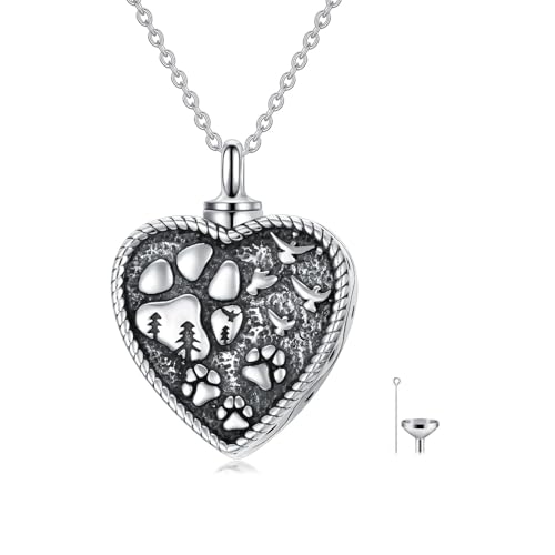 Cremation Necklace for Ashes 925 Sterling Silver Pet Paw/Butterfly Memorial Cremation Keepsake Pendant Jewelry Women Keepsake Bereavement Gift C1-Pet