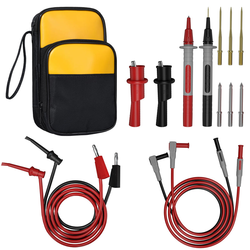 [Australia - AusPower] - Multimeter Test Leads Kit with Soft Tool Carrying Case Alligator Clips Test Hook Clips Wire Replaceable Precision Sharp Probes for Digital Electrical Multimeter Testing 