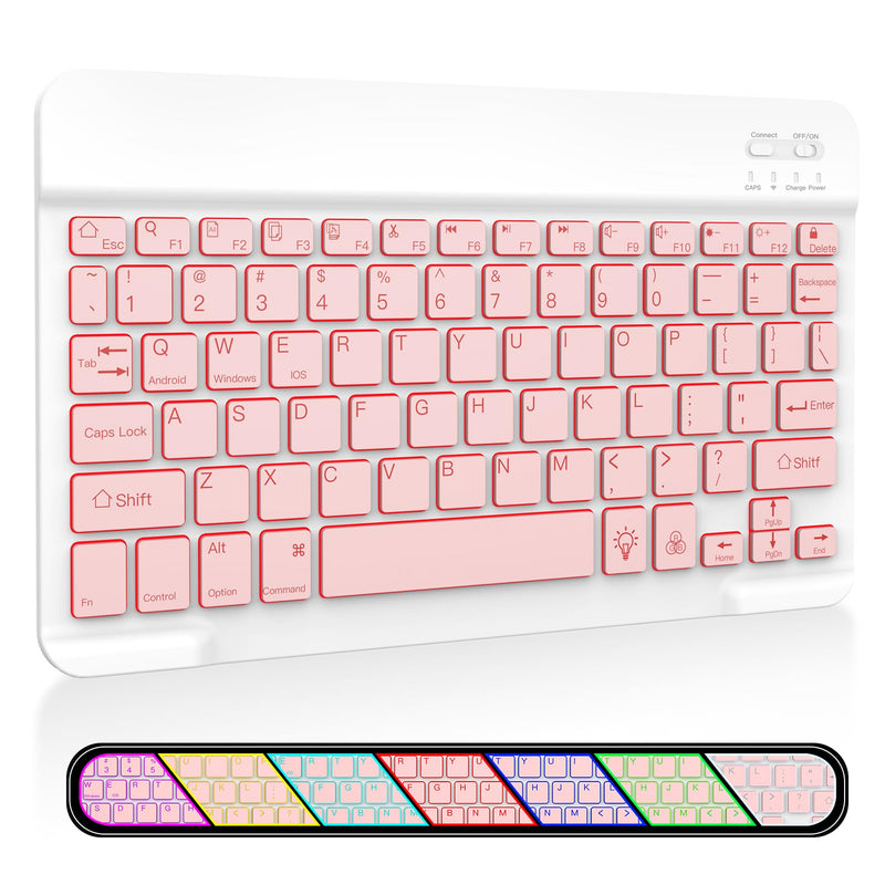 [Australia - AusPower] - XIWMIX Ultra-Slim Wireless Bluetooth Keyboard-7 Colors Backlit Universal Rechargeable Portable Keyboard for iPad Pro/Air/Mini/iPad 9.7/iPad 10.2/Samsung Tablet & Other iOS Android Windows Devices-Pink light pink backlit 
