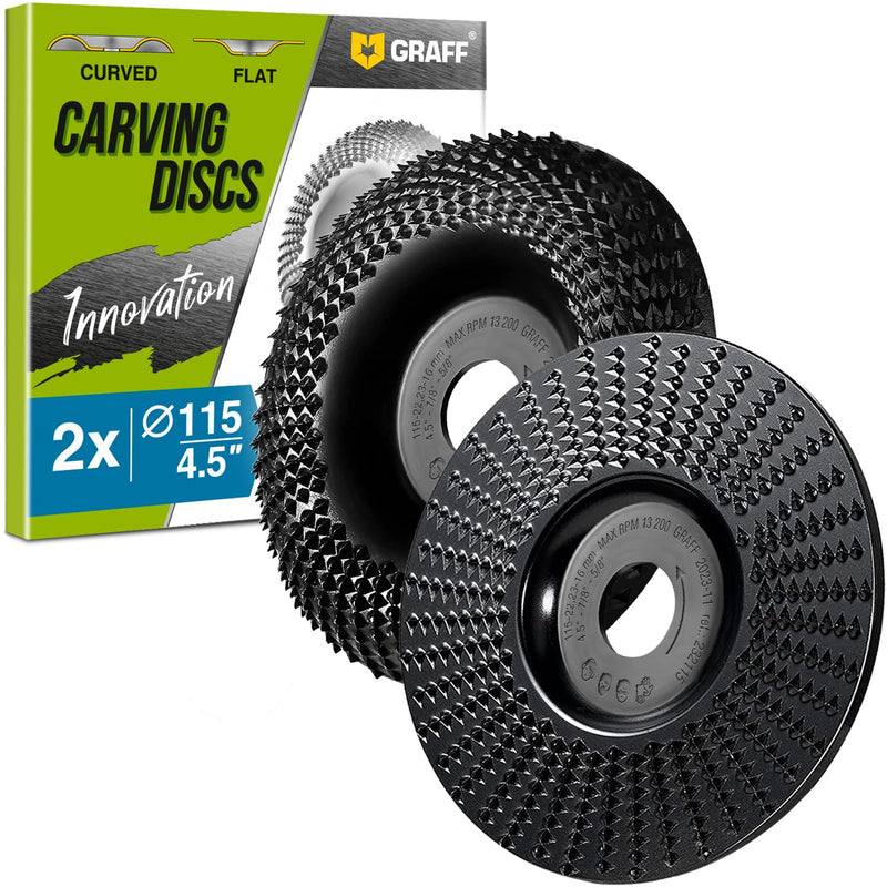 [Australia - AusPower] - GRAFF Premium Wood Carving Disc 4 1/2 Inch for Angle Grinder – Set Shaping and Grinding Wheel for Wood, Softwood, Hardwood – Woodworking Angle Grinder Attachment with 7/8" – 5/8" Arbor Ø 4 ½ Inch Set Carving Blade 