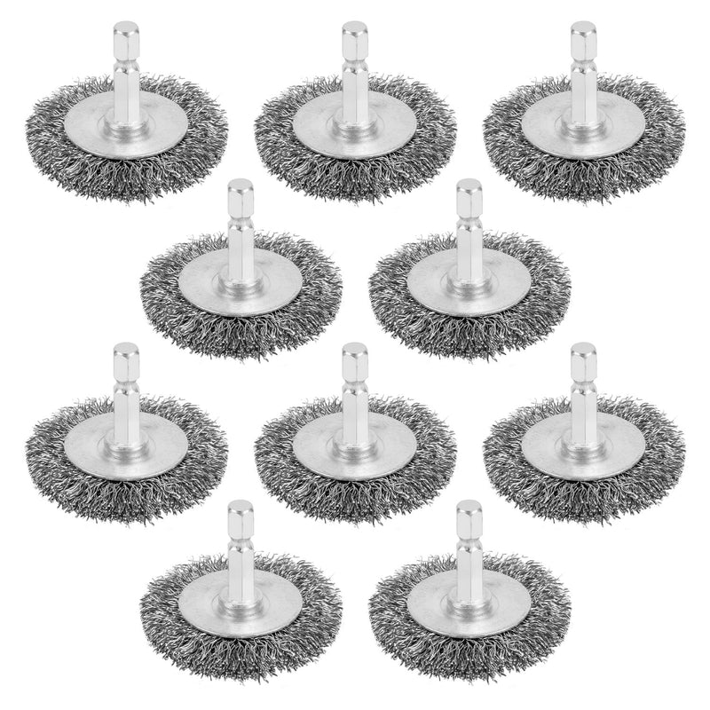 [Australia - AusPower] - 10PCS Wire Wheel Brush for Drill, High Carbon Steel Wire Brush with 1/4" Hex Shank, Skilled in Handling Metal & Nonmetal Surfaces 