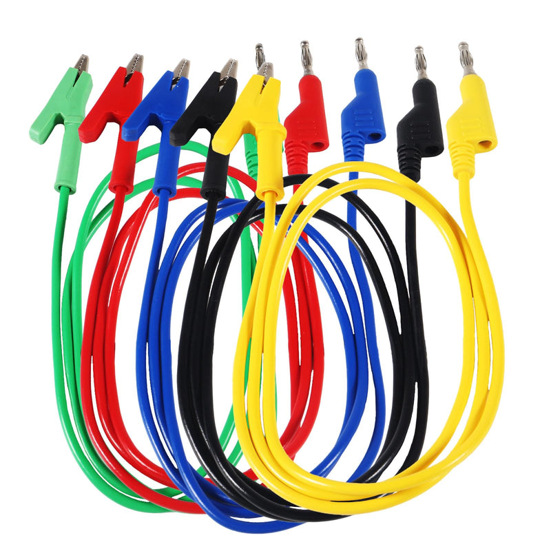 [Australia - AusPower] - 5PCS Multimeter Banana Plug to Crocodile Alligator Clip, 4mm Stackable Colorful Silicone Banana Plug to Alligator Clip, Soft Flexible Electrical Test Probe Lead Wire Cables 1M 
