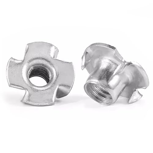 1/4"-20 Stainless T-Nuts, 304 Stainless Steel Four-jaw, Pronged Tee Nut. 3/8" Barrel Length, 4-Pronged Tee Nut for Wood, 100pcs 1/4"-20