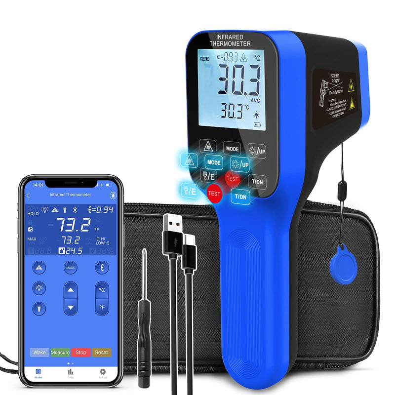 [Australia - AusPower] - AIOMEST Pyrometer AI-1600APP, -58℉~2912℉ High Temp Thermometer Gun D:S=30:1 Dual Laser Industrial ir Thermometer Gun w/Touch Buttons, Rechargeable Can be Connected to Phone APP (NOT for Human Temp) 