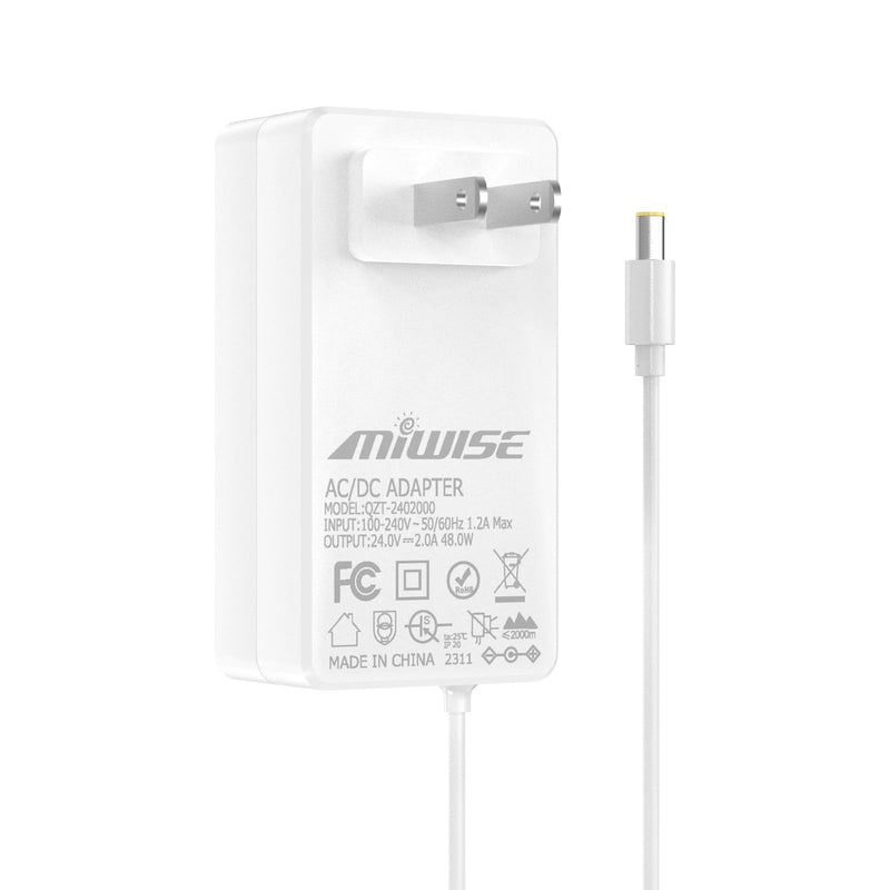 [Australia - AusPower] - MIWISE Power Supply Adapter DC24 2A 48W AC to DC Converter Transformer 100-240V AC Input,forfor COB LED Strip, CCTV Camera,White,2.1mm X 5.5mm US Plug DC24V 48W/2A 