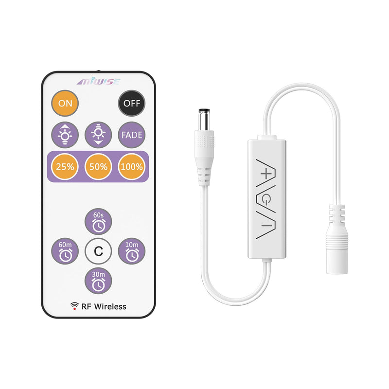 [Australia - AusPower] - MIWISE RF Remote Dimmer for Single Color LED Strip Lights,13-Key Wireless Remote and in-line Controller DC 12-24V for 3528/2835/5050/COB LED Tape Lights,Timer Function/One-to-Many Control 
