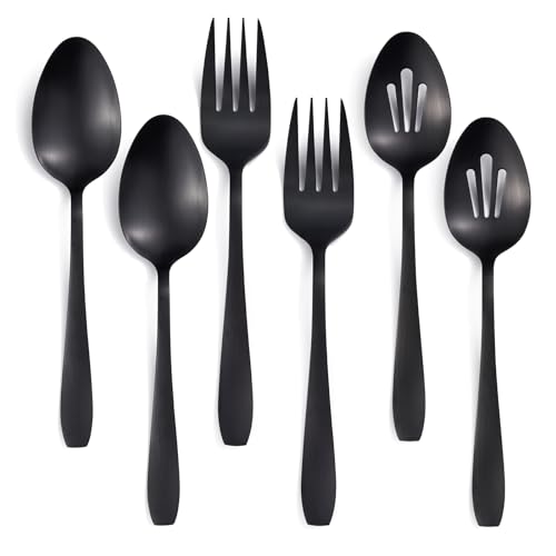 6 Pieces Large Matte Black Serving Set, Stainless Steel 6-Piece Serving Set