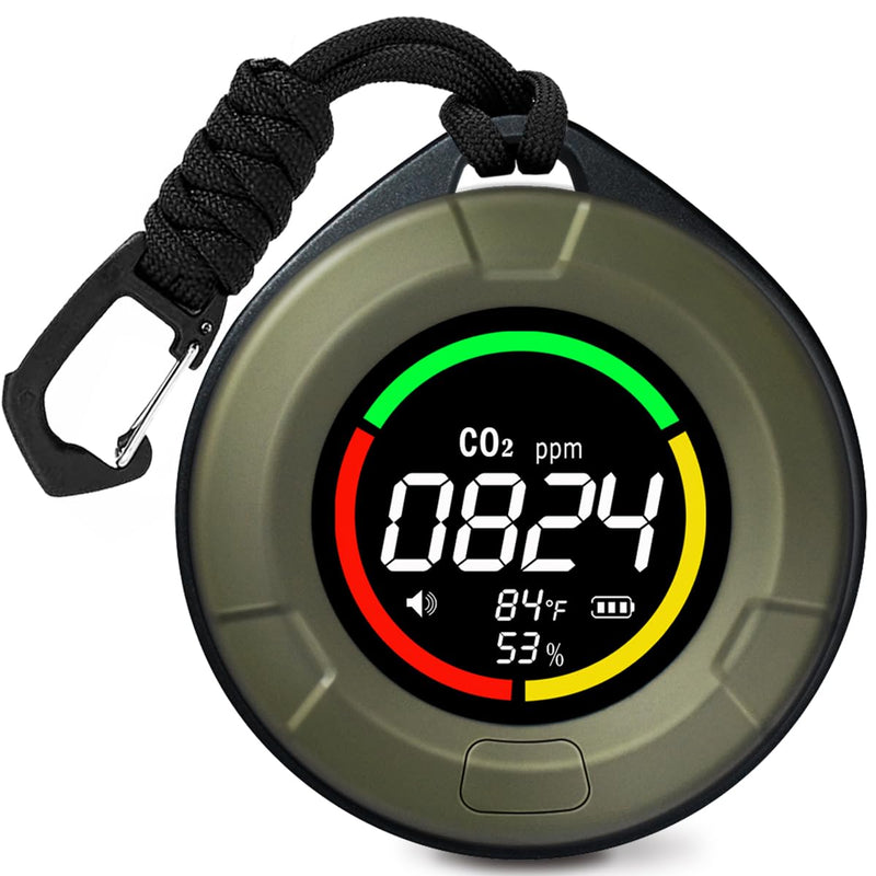 [Australia - AusPower] - Portable CO2 Detector, 2s Refresh High Accuracy Carbon Dioxide Monitor, 3 in 1 CO2 Meter(Temperature, Humidity and CO2 Value), 96 Hours Standby Time CO2 Monitor for Travel Camping Home Office Portable CO2 Detector-Green 