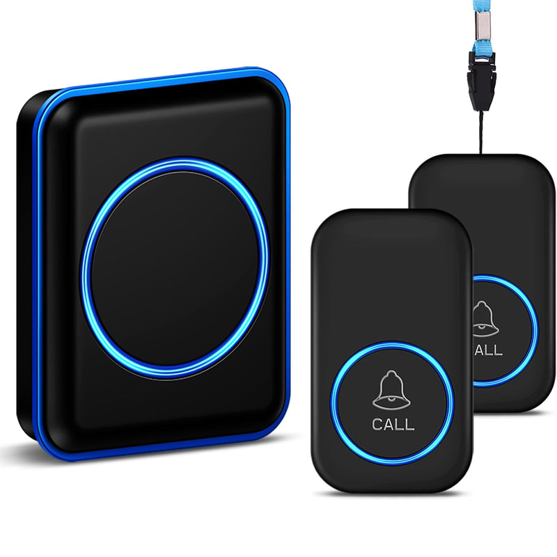 Caregiver Pager, FullHouse Wireless Call Button 1000+ Feet, SOS Alert Nurse Calling Elderly Fall Help System for Patient/Disabled Monitoring at Home, IP55 Waterproof 2 Call Buttons + 1 Plug-In Receiver Black