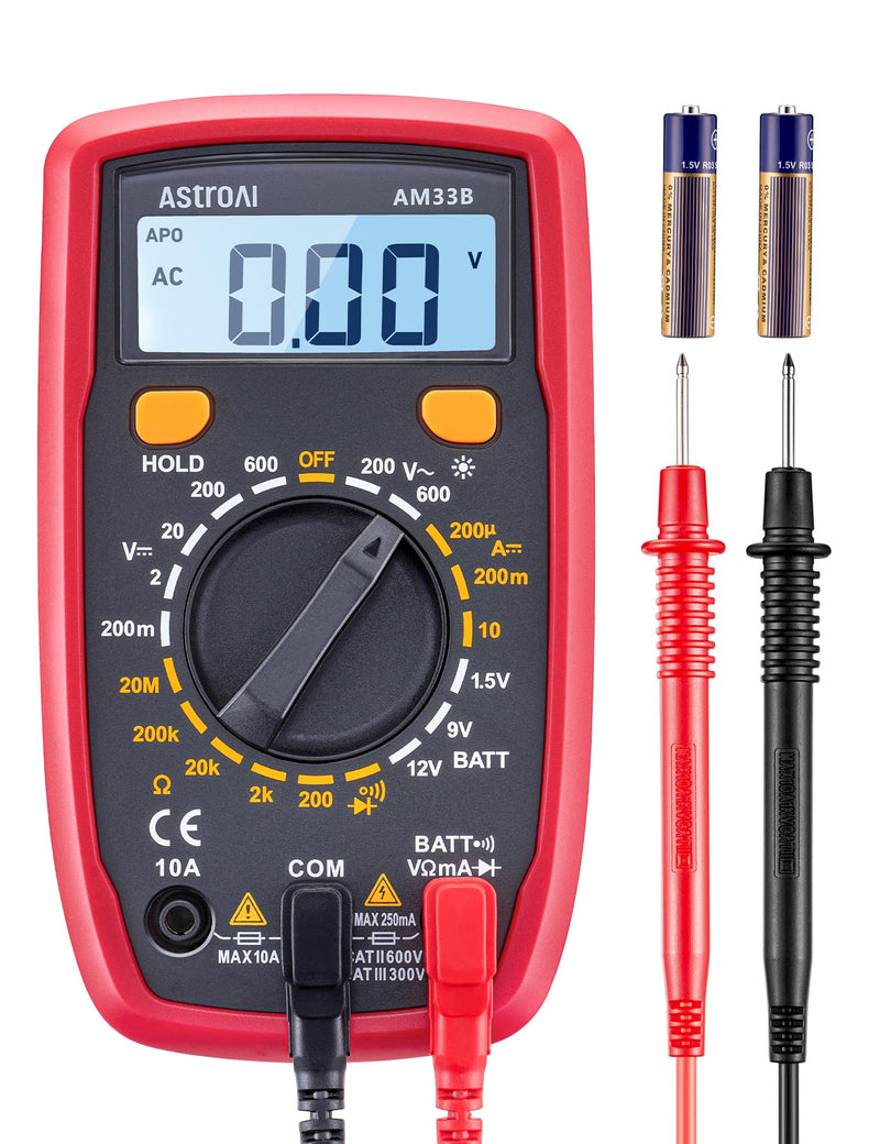[Australia - AusPower] - AstroAI Digital Multimeter Tester 2000 Counts with DC AC Voltmeter and Ohm Volt Amp Meter; Measures Voltage, Current, Resistance, Continuity and Diode (AM33B) 