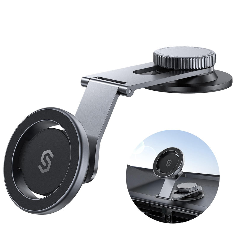 [Australia - AusPower] - SYNCWIRE Fits MagSafe Car Mount for Universal Dashboard & Tesla Screen, Magnetic Phone Holder for Car, Foldable Aluminum Alloy Arm, Super Stable Car Mount for iPhone 15 Pro Max 14 13 12&All Phones Space Gray 