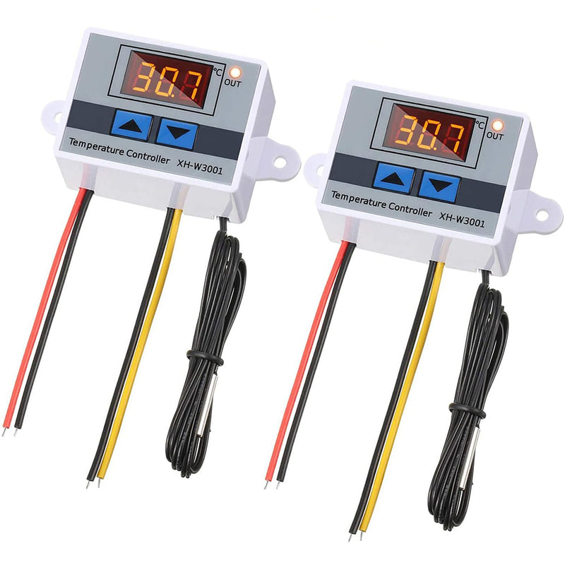 Greluma XH-W3001 DC12V 10A 120W Thermostat Switch, Digital LED Temperature Controller with Waterproof Probe, Electronic Programmable Thermostat for Heating and Cooling (-50°C to 110°C), Pack of 2 DC 12 V Temperature Control Module 5-2