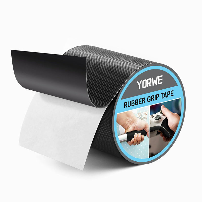 Yorwe Rubber Grip Tape, Ultra-Thin Strong Adhesive Anti-Slip Waterproof Heat Resistant Wear-Resistant Cushion Pad, Making Handles or Contact Surfaces Safer, with Grip and Comfort (Black, 4In x 10Ft) Black