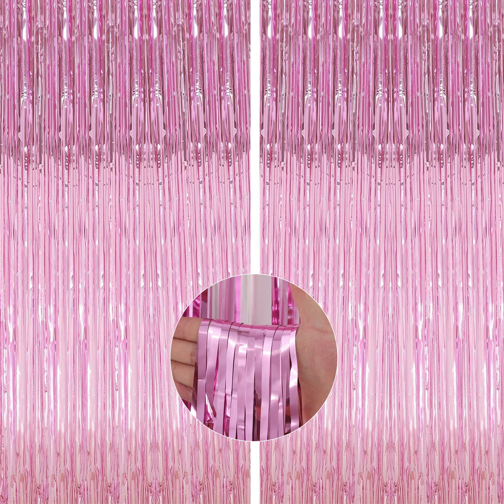 [Australia - AusPower] - 2 Pack 3.2ft x 8.2ft Pink Tinsel Foil Fringe Curtains, Door Streamer Photo Booth Backdrop for galentines Day Decorations Birthday Graduation Engagement Valentines Day Bachelorette Party Decorations Pink 2 Pack 
