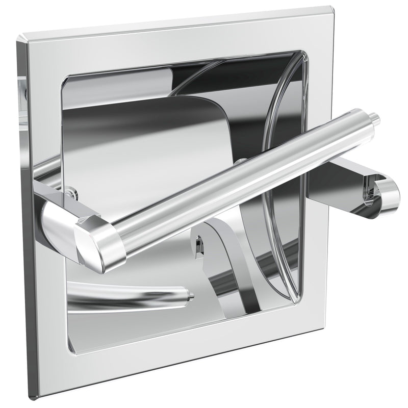 Polished Chrome Recessed Toilet Paper Holder, Bathroom Wall Mount Recessed Pivoting Toilet Tissue Roll Paper Holder Include Rear Mounting Bracket 1