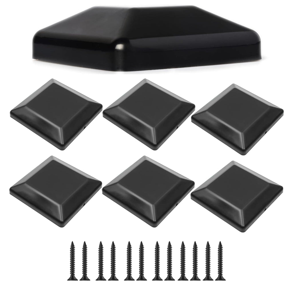 [Australia - AusPower] - TonGass (6-Pack, Black) True I.D. 6"x6" Wooden Fence Post Caps with Screws Wood Fence Decking Caps Plastic Fence Post Covers Water-Proof UV-Proof - Keep Wooden Fence Poles from Cracking and Rotting I.D. 6x6 Inches 