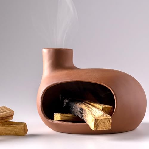 Terracotta Palo Santo Holder - Modern Chiminea Incense Burner for Yoga Classic Matte Clay -Terracotta
