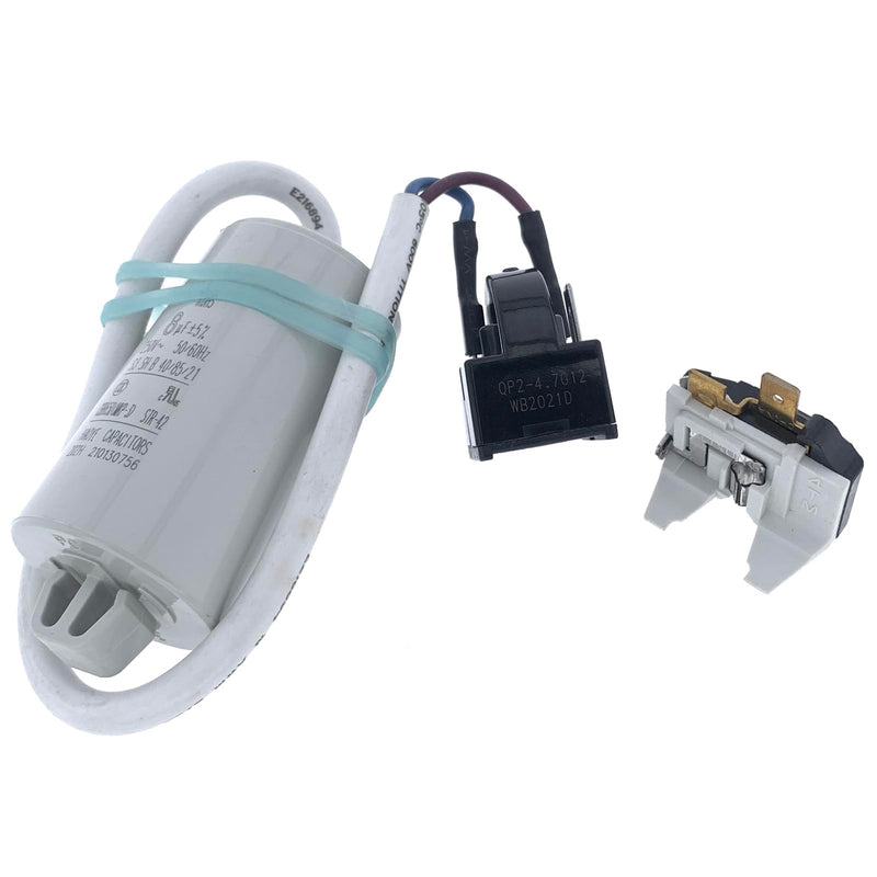 4.7 Ohm 3-Pin PTC Starter/Start Relay QP2-4.7G12 and Overload and Capacitor Kit for Mini Fridges, Compact Refrigerators, Beverage & Wine/Beer Coolers, Deep Freezers, Beer/Wine Refrigerators