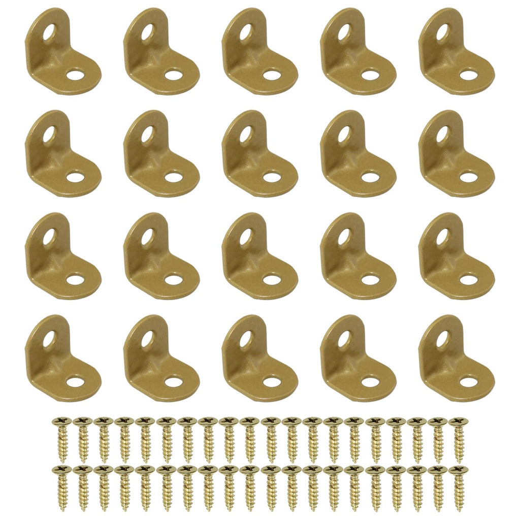 [Australia - AusPower] - Heyous 20PCS Furniture Corner Brace Hooks Fasteners Mini Bracket Right Angle Bracket Gold Iron Wall Mount Corner Bracket L Bracket with Screws 0.75 Inch x 0.75 Inch for Cabinet Closet Chair and Table 