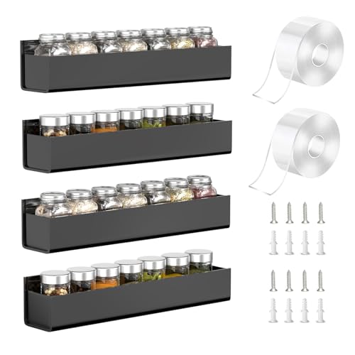 PMMASTO 4-Pack Black Acrylic Spice Rack Organizers for Cabinet Doors 4 Pack-12" (Rack Only)