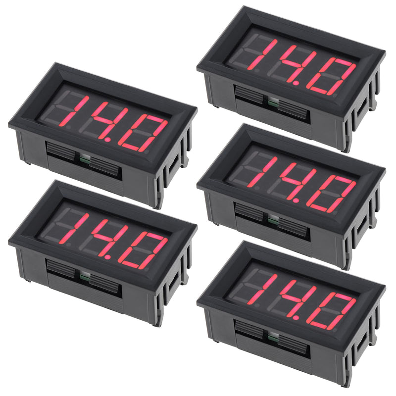 [Australia - AusPower] - 5 Pack DC 5-120V Digital Mini Voltmeter 2 Wire 0.56 inch LED Display Panel for Motorcycle Battery Monitor (Red) Red 