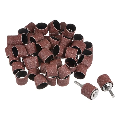 uxcell 1 inch 80 grit sanding sleeves with drum mandrels for rotary tools, 100-piece set