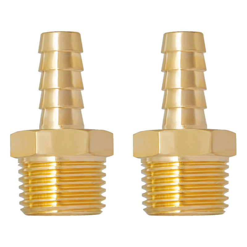 [Australia - AusPower] - SUNGATOR Hose Barb Fittings 3/8 Inch Barb × 1/2 Inch NPT, Brass Air Hose Barb Fittings, 3/8" Barb to 1/2" NPT Male Hose to Pipe Fitting Adapter Connector, Barbed Air Hose Repair Fitting Kit (2 Pack) 3/8'' Barb × 1/2'' NPT Male 