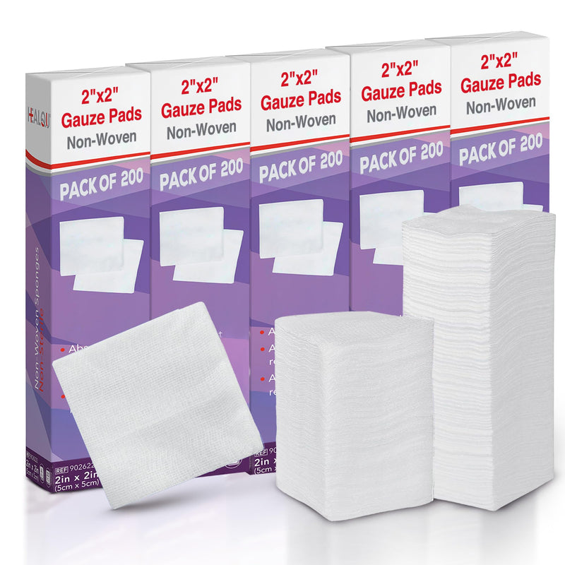 [Australia - AusPower] - HEALQU 1000 Gauze Pads 2x2" - Soft Non-Woven 4-Ply Gauze Pads for Tooth Extractions, and Dental Procedures - Non-Sterile Square Gauze Sponges for First Aid, Surgical, & Wound Dressing (5 Packs of 200) 