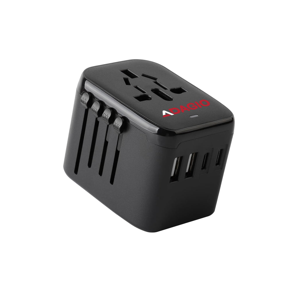 [Australia - AusPower] - ADAGIO Universal Travel Adapter, International Travel Plug Adapter with 2 USB-C Ports 2 USB-A Ports 100V-250V, 8A Fast Charging, Worldwide Outlet Converter for 200+ Countries USA to Europe UK EU AUS 