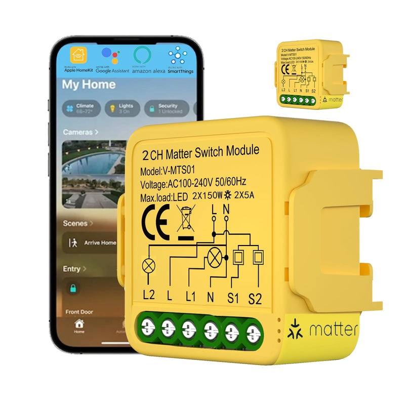 [Australia - AusPower] - 2 Pack Matter Smart Switch Module DIY Light Relay Switch, Works with Apple Home, Siri, Alexa, Google Home, SmartThings, Matter Light Switch Smart Home Automation with Remote Control (2 Gang, 2) 2 Gang 2 Pack 