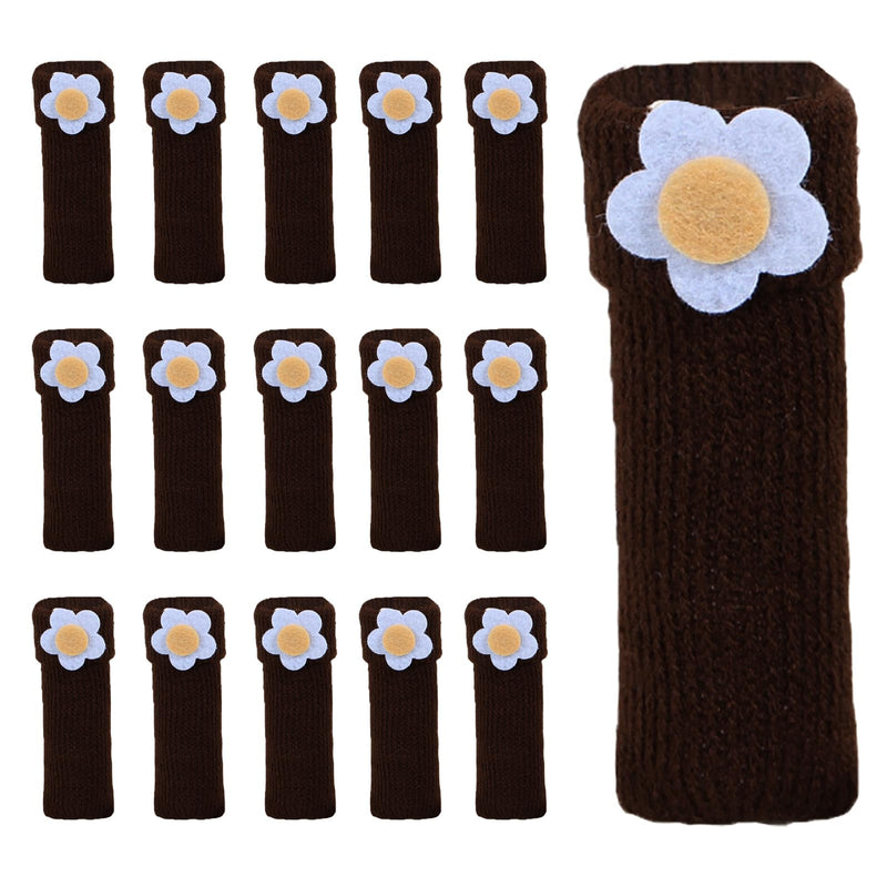 [Australia - AusPower] - 16 Pcs Flap Flower Coffee Knitted Chair Leg Socks Protectors for Hardwood Floor Protectors High Elastic Bar Stool Leg Covers Double Thickness Furniture Pads, Chair Leg Covers Caps Set 