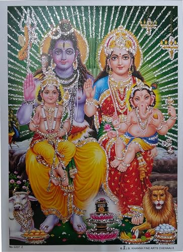 Rastogi Handicraft India Best Of Reprint Hindu God Poster/Picture With Unframed (White Paper, Shiv-Parivar-Ji-7"X5")