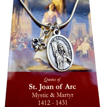Saint Joan of Arc Necklace, 18" Stainless Steel Snake Chain, Fleur de Lis Charm, Patron Saint of France, Confirmation Gift