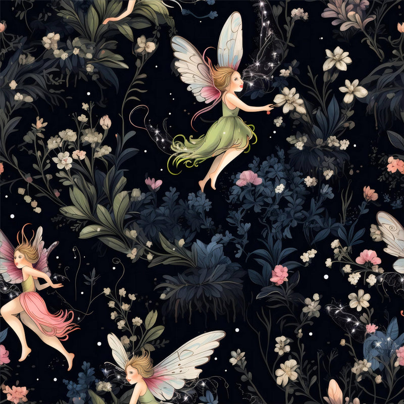 [Australia - AusPower] - Floral Wallpaper Fairy Girls Flying Night Sky Wallpaper Leaves Floral Peel and Stick Wallpaper Mural Removable Prepasted Floral Contact Paper for Cabinets Shelves Drawer Nursery Kids 17.71''x118.1'' 17.71â€x118.1â€ 