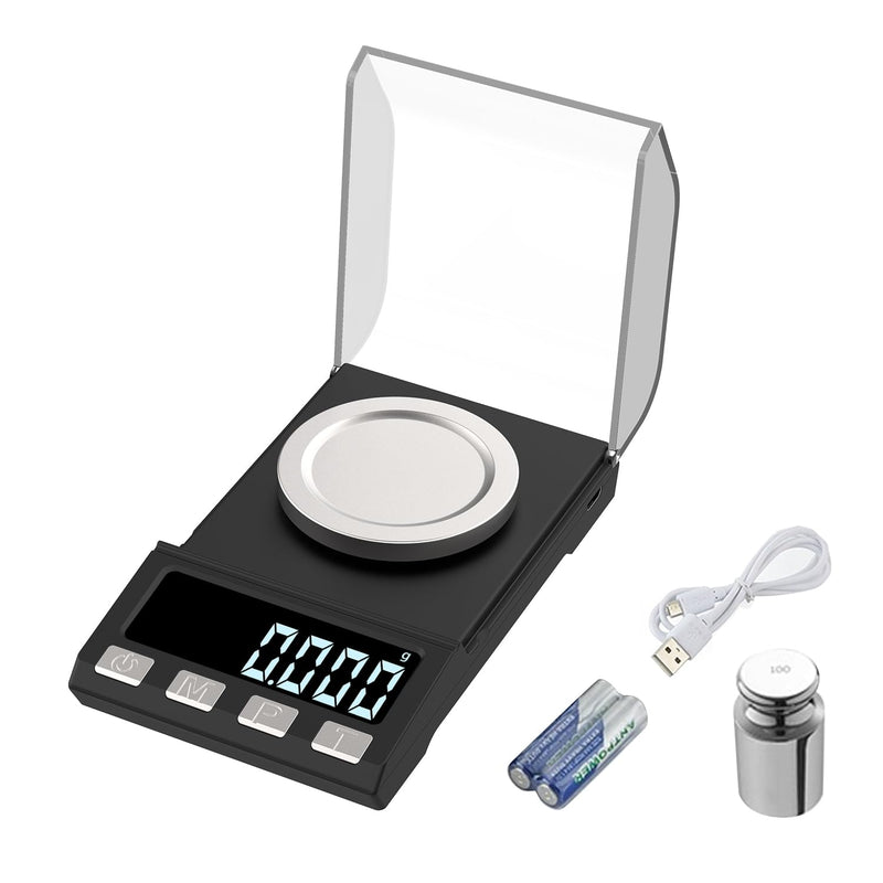 [Australia - AusPower] - Digital Milligram Scale 100g/0.001g rechargeability, High Precision Portable Jewelry Scale, Powder Scale, Micro Scale for Powder Medicine, Gold, Gem, Reloading, Calibration Weight 