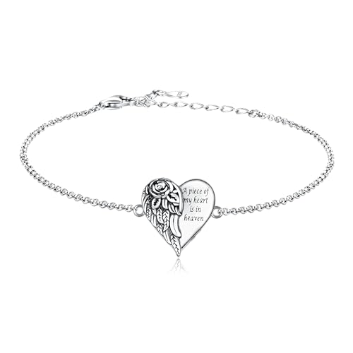 APOTIE Sterling Silver Urn Bracelet for Ashes 925 Ash Keepsake Memorial Locket Cremation Jewelry Sympathy Gifts for Women Loss Loved Ones (Rose Wing Heart Urn Bracelet)