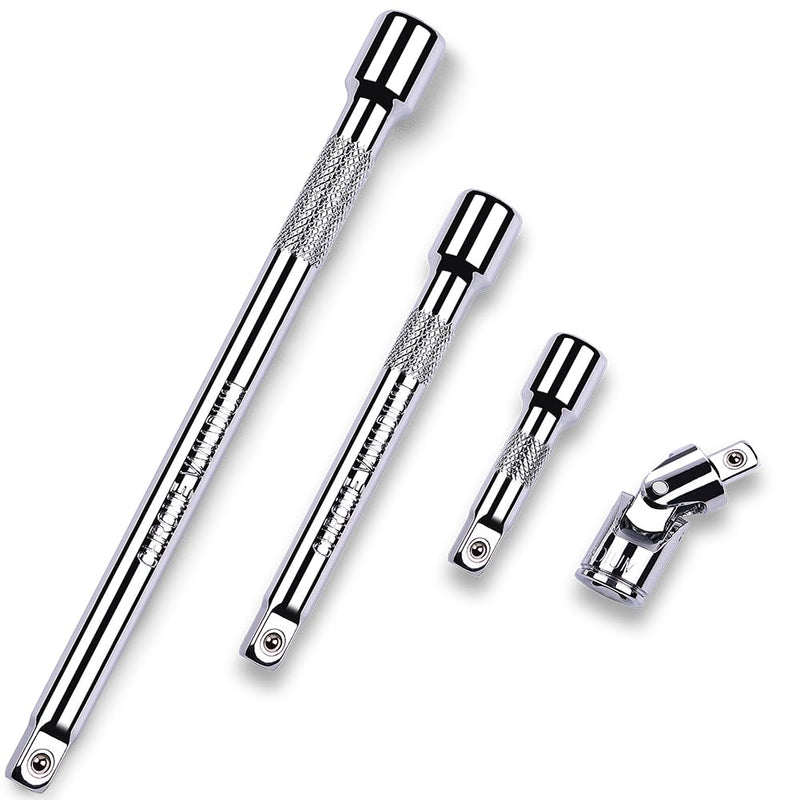[Australia - AusPower] - 4 Piece 3/8 Inch Drive Extension Bar Set, 3/8 Inch Drive Socket Extension Set Includes 3, 6, and 10 Inch Extensions and 3/8 Inch drive Universal Joint Socket 3/8" Drive 
