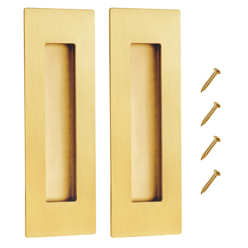[Australia - AusPower] - Malimali 6 Inch Gold Recessed Finger Flush Pulls for Pocket Door Closet Door, Sliding Barn Door Handle Hardware Brushed Gold Stainless Steel Rectangular Door Pulls (2 Pack) Rectangle (2 Pack) 