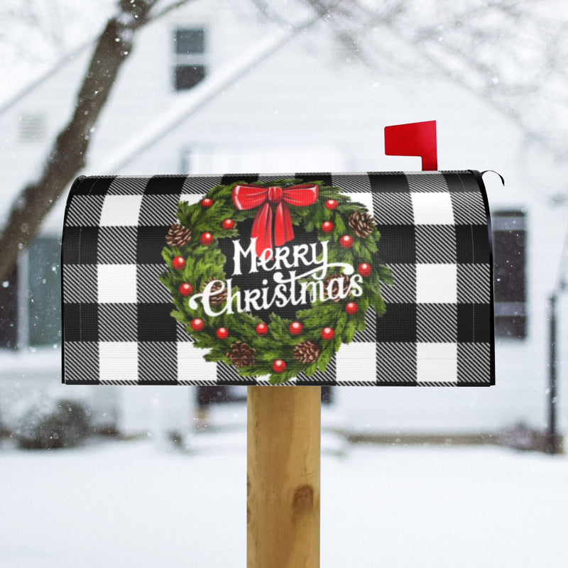 [Australia - AusPower] - Merry Christmas Mailbox Covers Magnetic Christmas Outdoor Decorations Welcome Mailbox Wraps Buffalo Plaid Holly Wreath Post Letter Box Cover Garden Decor Standard Size 18" X 21" 