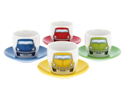 BRISA VW Collection - Beetle Bug Ceramic Espresso Cups, 4-Pack 6.5 cm (2.6 inches) Set of 4 (red, blue, green, yellow