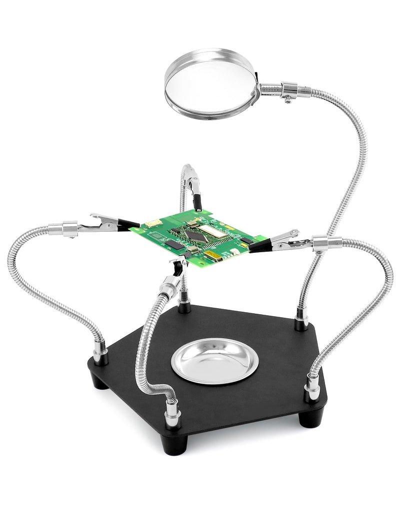 QWORK Third Hand Soldering Station with 3 x Magnifying Glass and 4 Flexible Arms, Soldering Aid for Electronics, Jewellery, Crafts and More