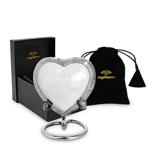 White Heart Keepsake Urn for Human Ashes – Handcrafted Brass Mini Urn with Stand, Velvet Bag & Gift Box – Enamel-Coated Small Memorial Urn for Baby, Pet or Loved One – Decorative Funeral Keepsake White