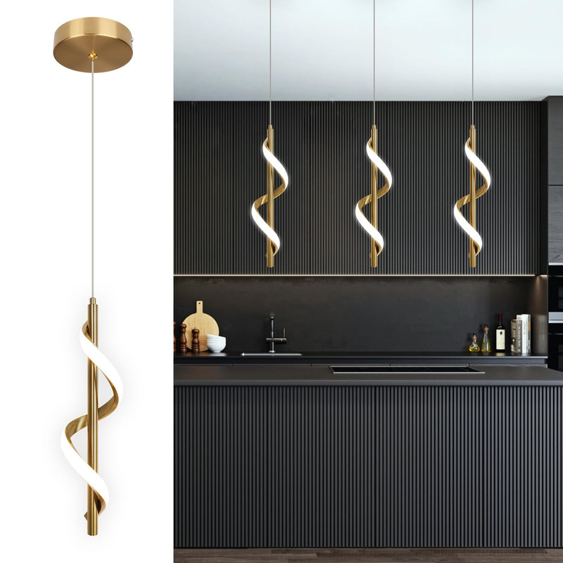[Australia - AusPower] - Vloitgol Modern Led Pendant Light Fixtures,6000K Cool White Gold Led Pendant Lighting for Kitchen Island,Adjustable Height Hanging Light Fixtures for Kitchen Dining Room Living Room,1 Pack 