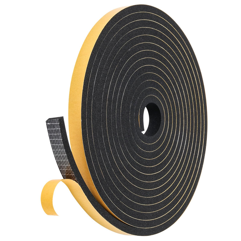 [Australia - AusPower] - Weather Stripping Door Seal Strip (1/2 Inch X 1/4 Inch X 16Feet), Strong Adhesive, Lightproof, Soundproof, Weatherproof Foam Tape Insulation for Sliding Door, Front Door Frame, Windows- Black 1/2 Inch X 1/4 Inch X 16Feet 