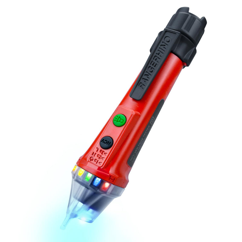 [Australia - AusPower] - Non-Contact VoltageTester/Voltage Tester, Dual Range AC 12V/48V-1000V, Live/Null Wire Tester, Electrical Tester, Flashlight, Audible and Flashing LED Alarms, Pocket Clip -Red Red 